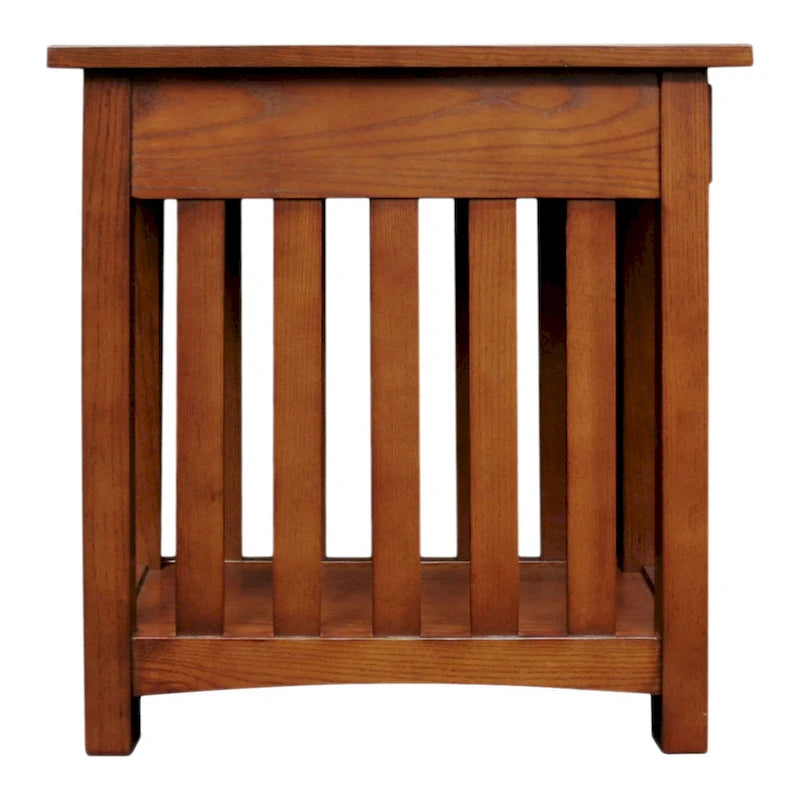 Brown Solid Ash Wood Narrow End Table 1 Drawer Open Shelf Mission Style