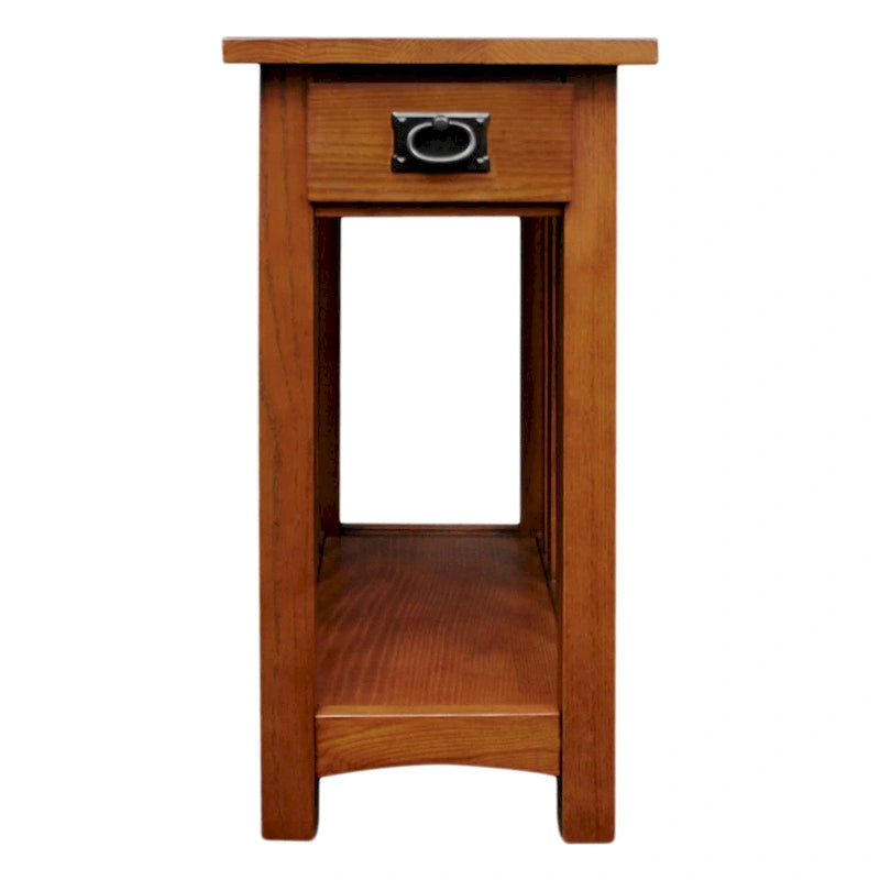 Brown Solid Ash Wood Narrow End Table 1 Drawer Open Shelf Mission Style
