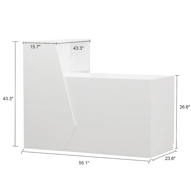 White Reception Desk L-Shape with Hutch Drawer Pedestal Door Keyboard Tray