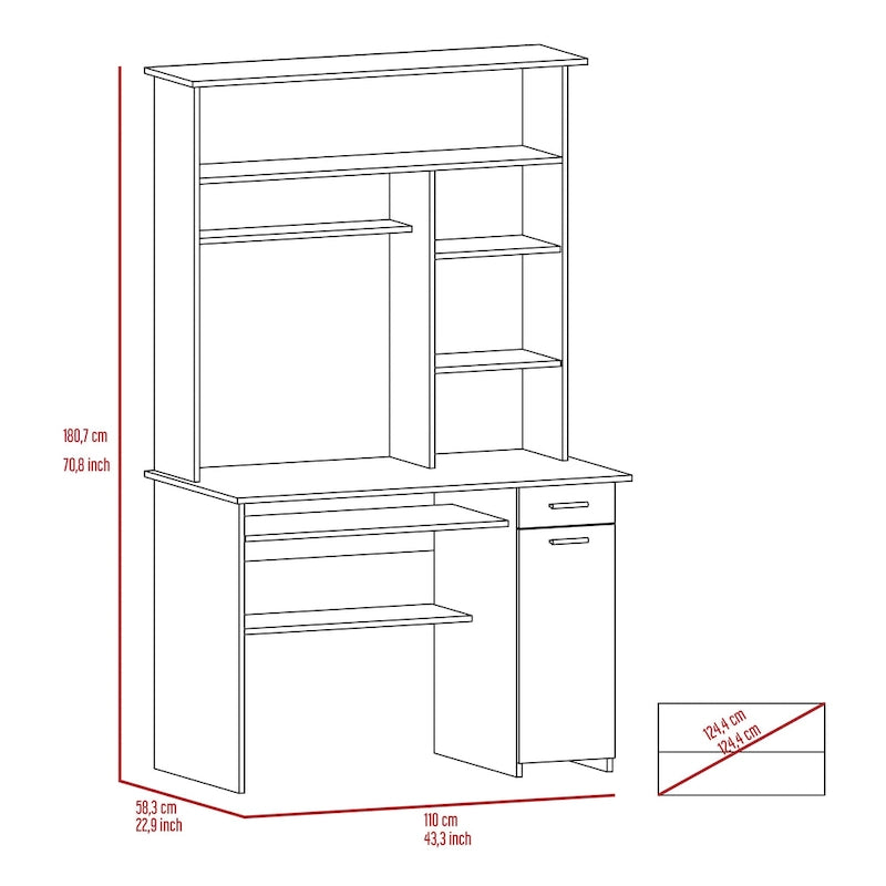 Dark Grey Computer Desk with Hutch 5 Shelves Keyboard Tray CPU Cabinet Drawer
