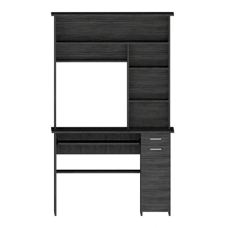Dark Grey Computer Desk with Hutch 5 Shelves Keyboard Tray CPU Cabinet Drawer