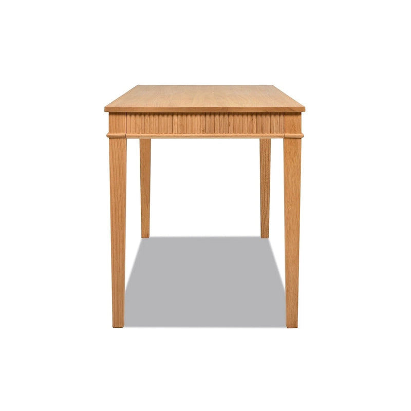 Natural Blonde Rubberwood Writing Desk Fluted Apron Single Drawer Gold Pull