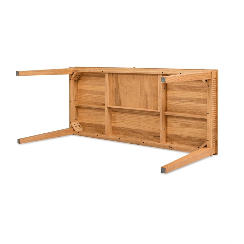 Natural Blonde Rubberwood Writing Desk Fluted Apron Single Drawer Gold Pull