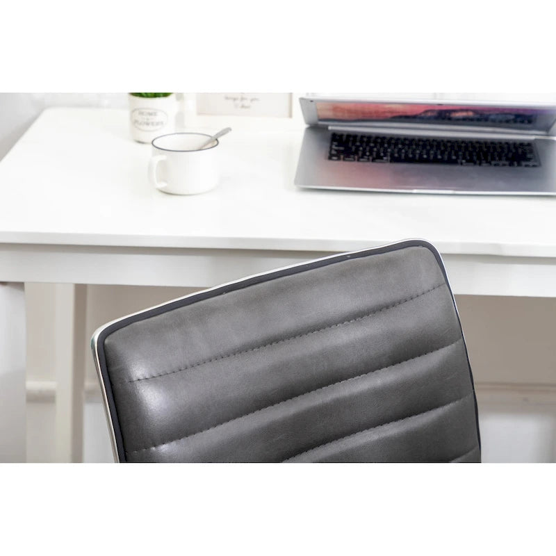 Swivel Mid Back Armless Ribbed Designer Task Chair Faux Leather Soft Upholstery Office Chair Gray