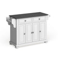 White Kitchen Island with Stainless Steel Top 3 Cabinets Drawers Spice Rack