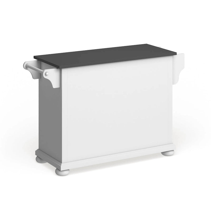 White Kitchen Island with Stainless Steel Top 3 Cabinets Drawers Spice Rack