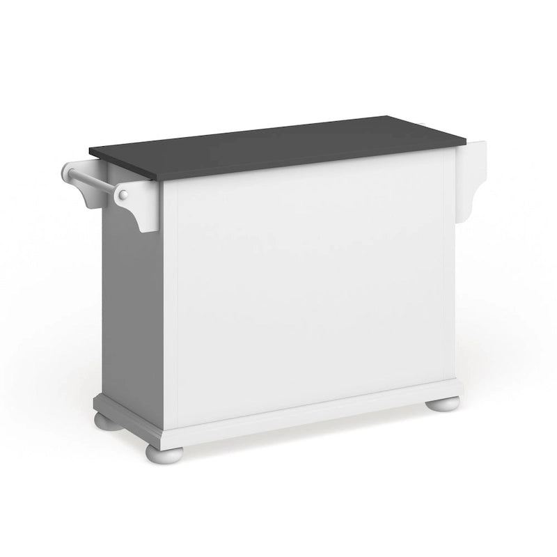 White Kitchen Island with Stainless Steel Top 3 Cabinets Drawers Spice Rack