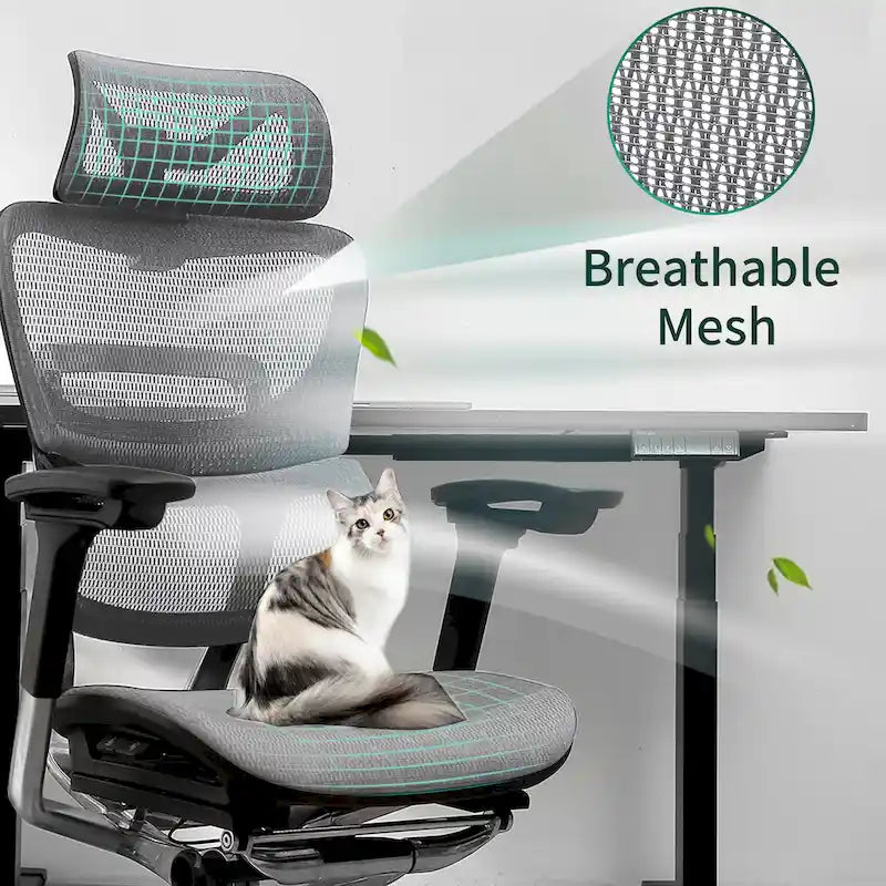 Grey Ergonomic High Back Mesh Office Chair Wire Control Aluminum Base