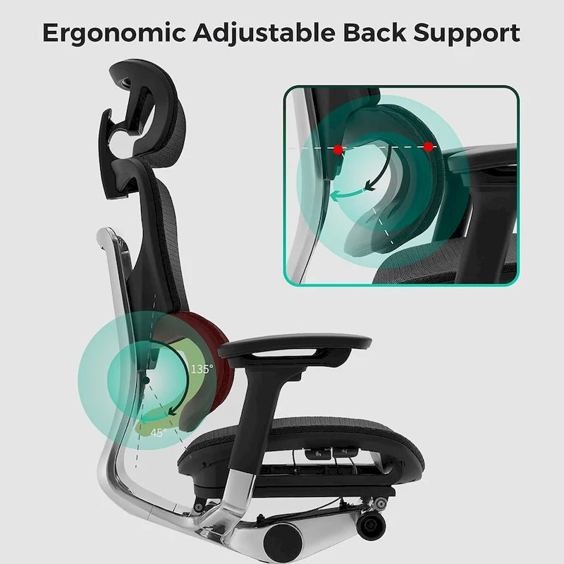 Grey Ergonomic High Back Mesh Office Chair Wire Control Aluminum Base