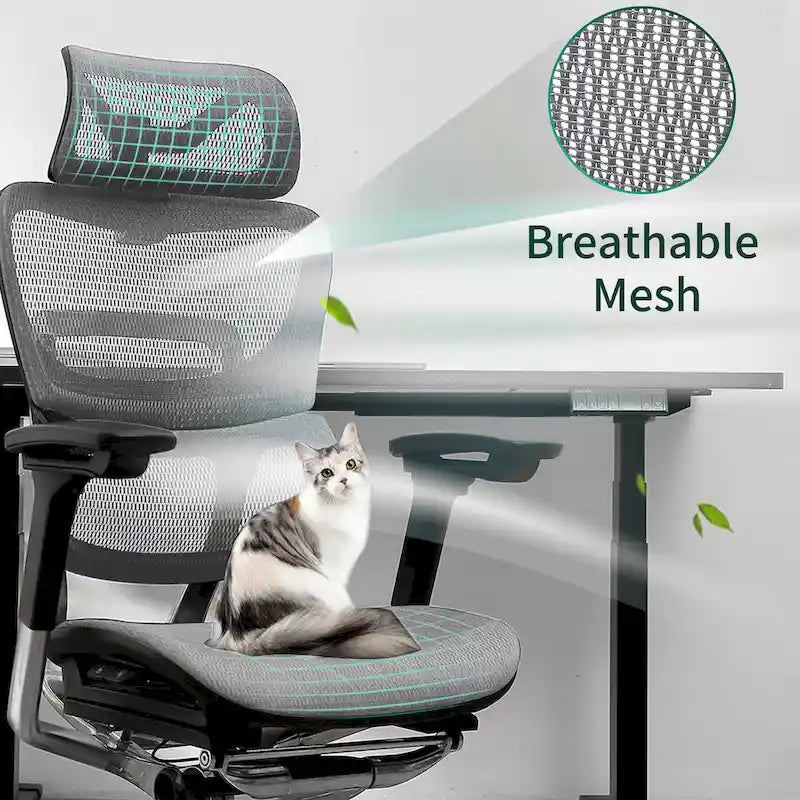 Grey Ergonomic High Back Mesh Office Chair Wire Control Aluminum Base