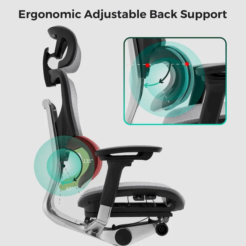 Grey Ergonomic High Back Mesh Office Chair Wire Control Aluminum Base