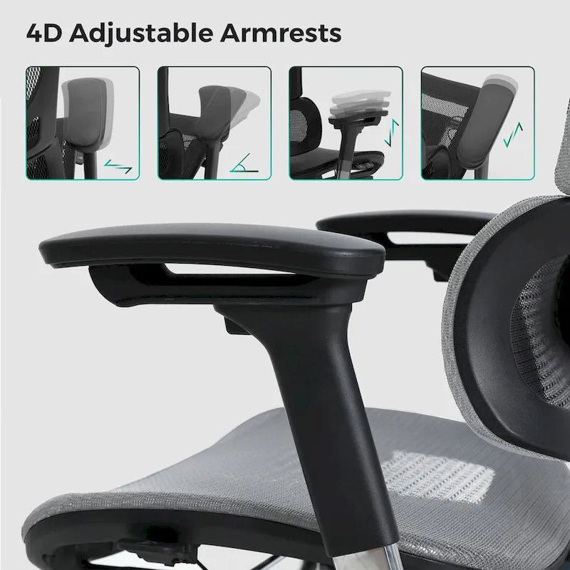 Grey Ergonomic High Back Mesh Office Chair Wire Control Aluminum Base