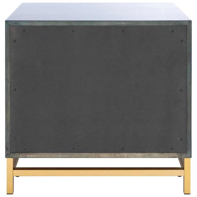 Walnut 2-Drawer Nightstand with Brass Base and Accent Border