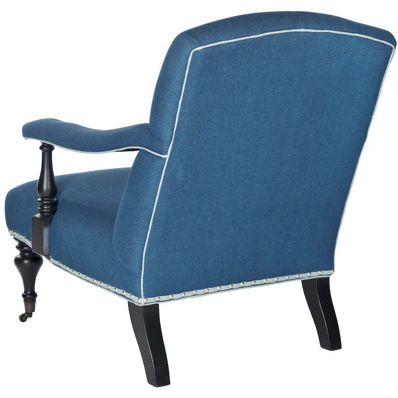 Steel Blue Viscose Accent Armchair Curved Back Nailhead Trim Caster Legs