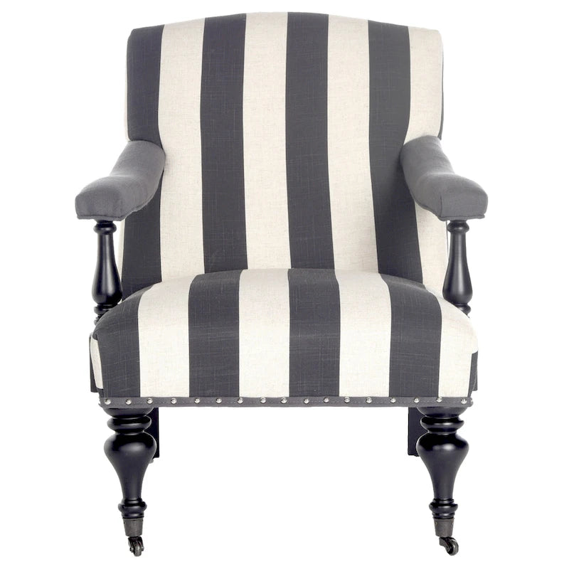 Steel Blue Viscose Accent Armchair Curved Back Nailhead Trim Caster Legs