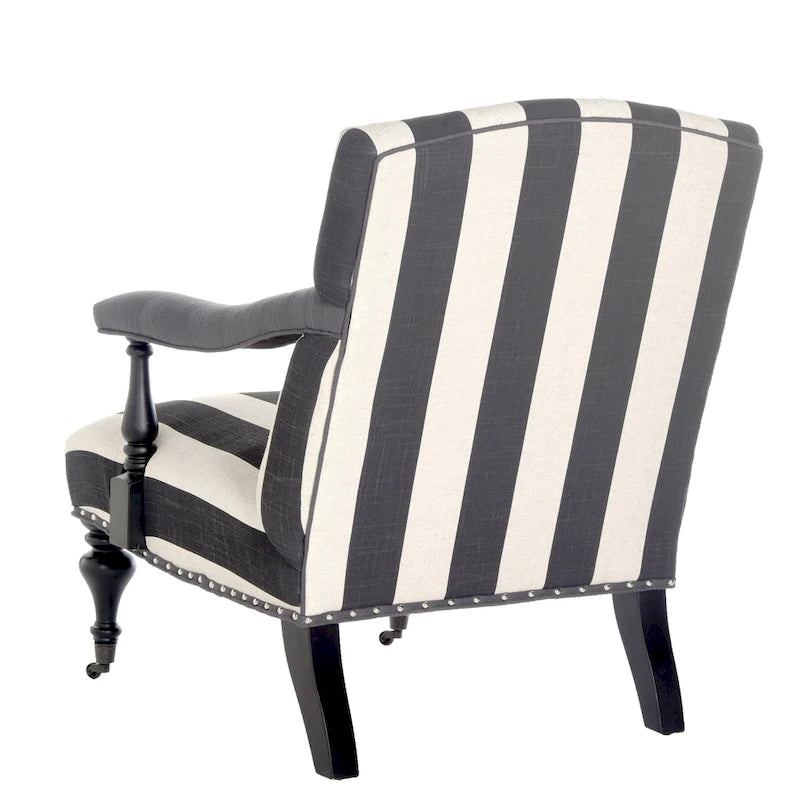 Steel Blue Viscose Accent Armchair Curved Back Nailhead Trim Caster Legs
