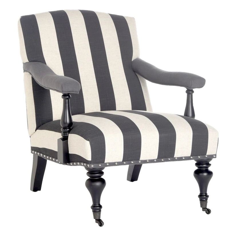 Steel Blue Viscose Accent Armchair Curved Back Nailhead Trim Caster Legs