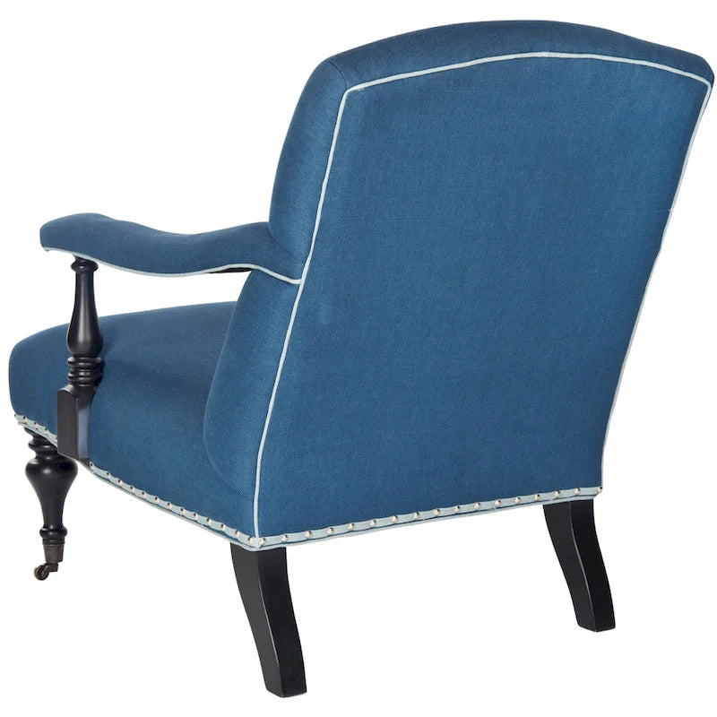 Steel Blue Viscose Accent Armchair Curved Back Nailhead Trim Caster Legs
