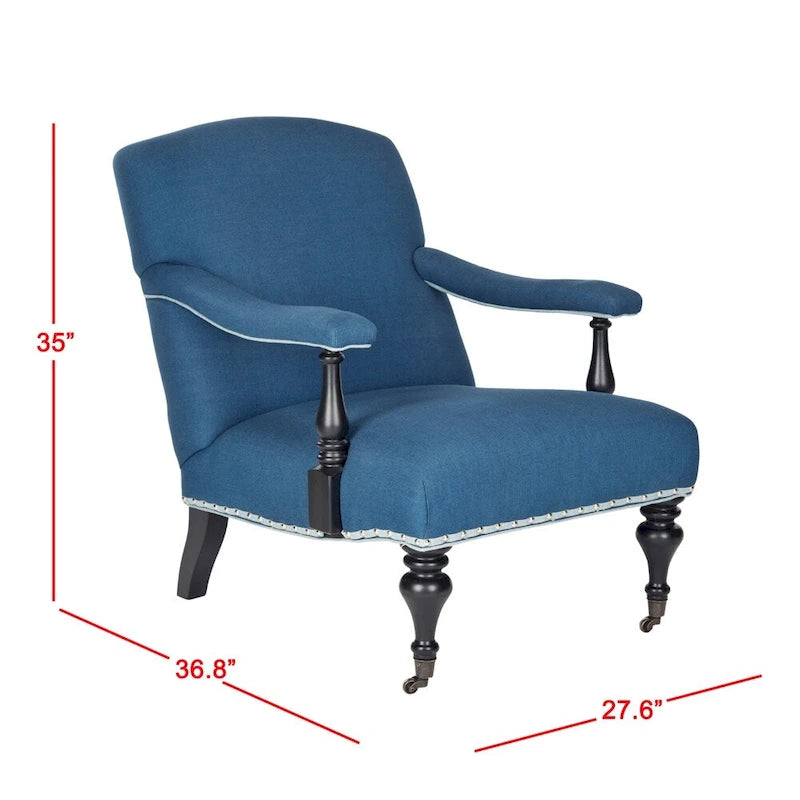 Steel Blue Viscose Accent Armchair Curved Back Nailhead Trim Caster Legs