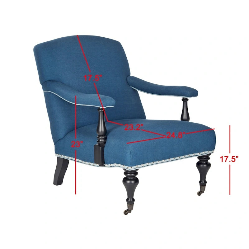 Steel Blue Viscose Accent Armchair Curved Back Nailhead Trim Caster Legs