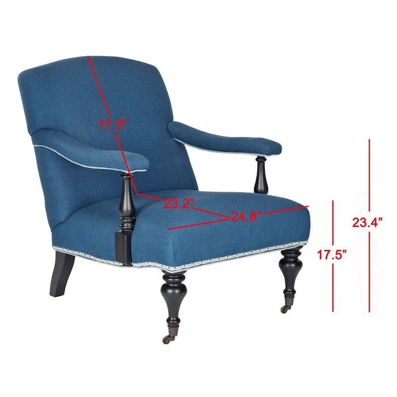 Steel Blue Viscose Accent Armchair Curved Back Nailhead Trim Caster Legs