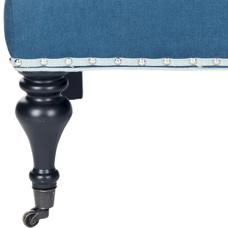 Steel Blue Viscose Accent Armchair Curved Back Nailhead Trim Caster Legs