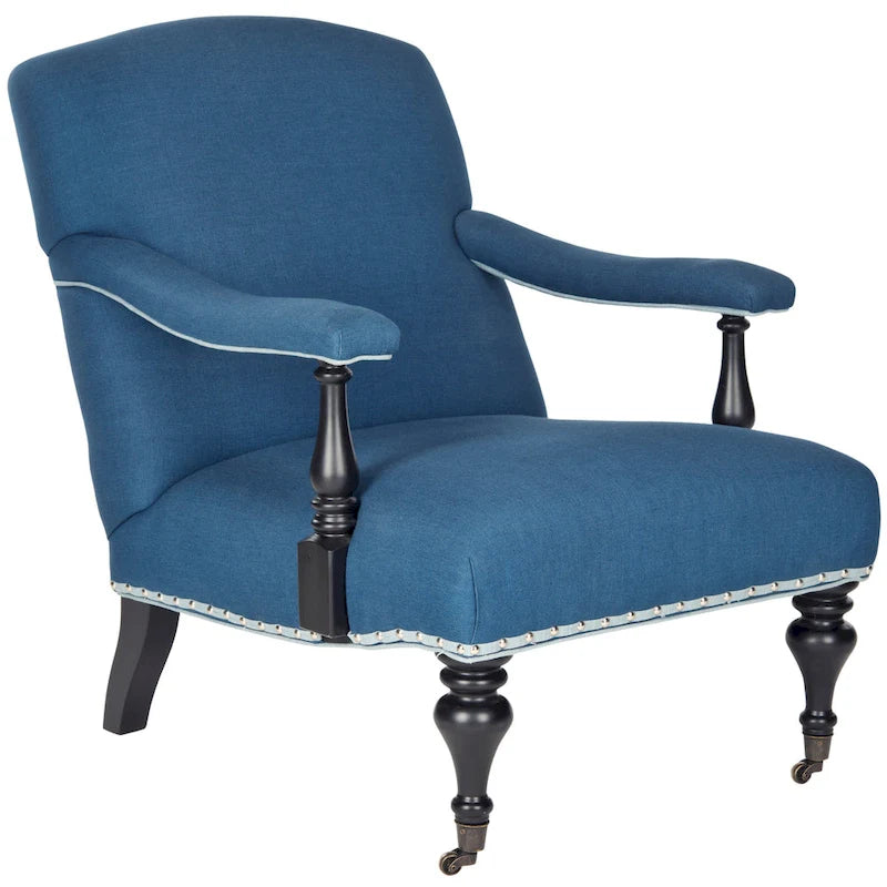 Steel Blue Viscose Accent Armchair Curved Back Nailhead Trim Caster Legs