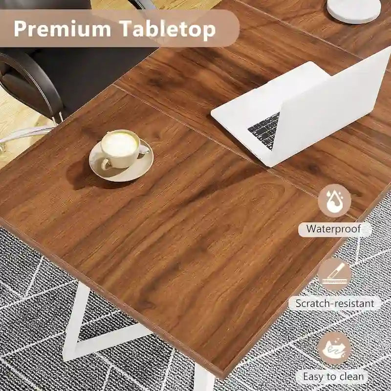 White Marble Finish Dining Table Gold Metal V-Leg Engineered Wood Top