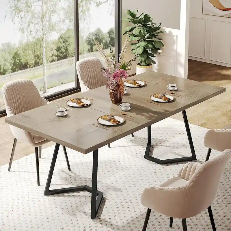 White Marble Finish Dining Table Gold Metal V-Leg Engineered Wood Top