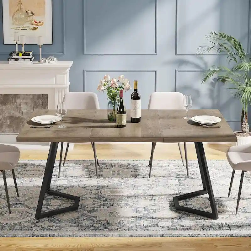 White Marble Finish Dining Table Gold Metal V-Leg Engineered Wood Top