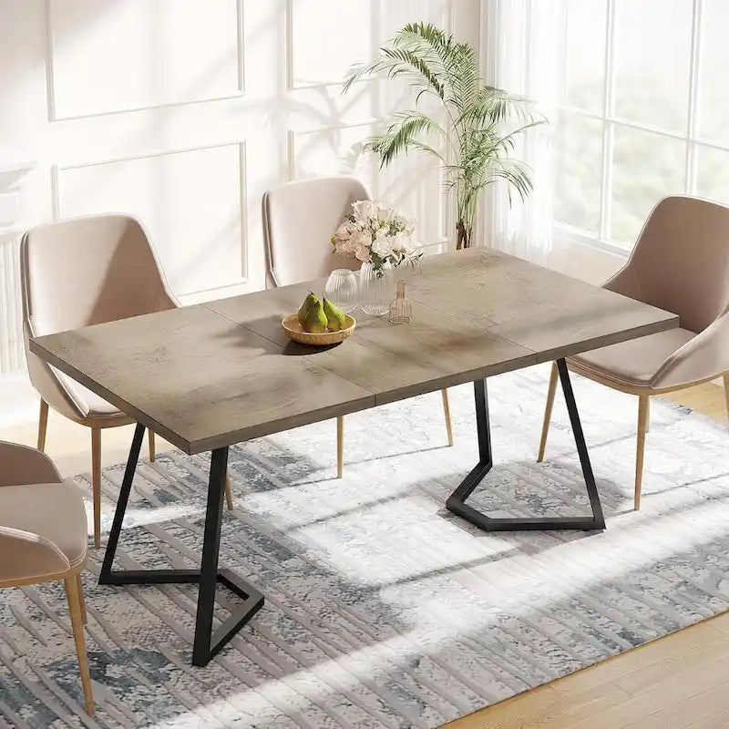 White Marble Finish Dining Table Gold Metal V-Leg Engineered Wood Top