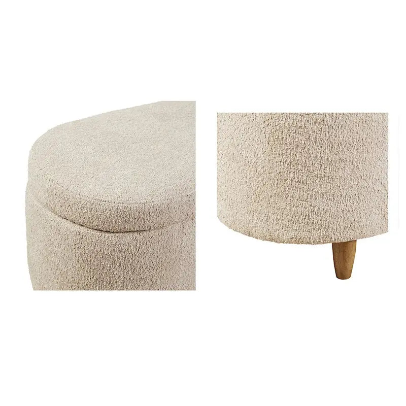 Taupe Boucle Flip Top Storage Bench Soft Close Solid Wood Legs