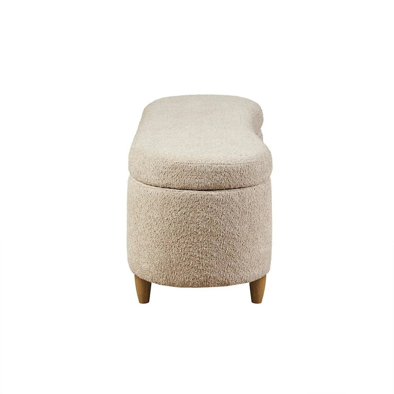 Taupe Boucle Flip Top Storage Bench Soft Close Solid Wood Legs