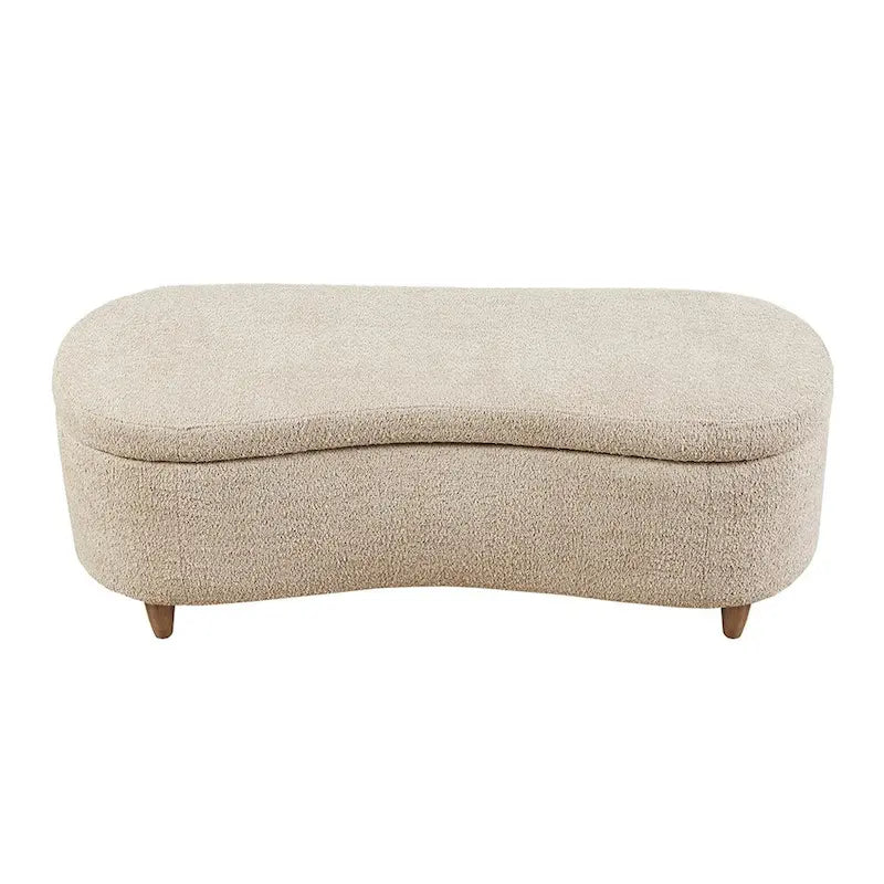 Taupe Boucle Flip Top Storage Bench Soft Close Solid Wood Legs
