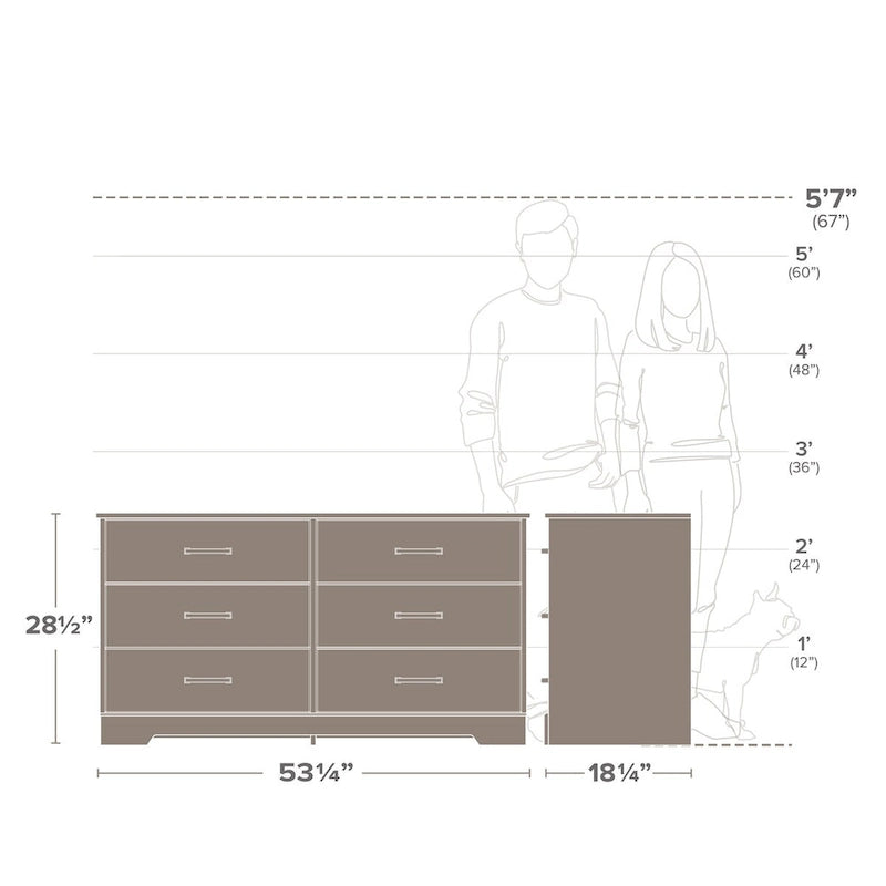 Prepac Rustic Ridge Farmhouse Chest, Wooden Bedroom Dresser with 6 Storage Drawers