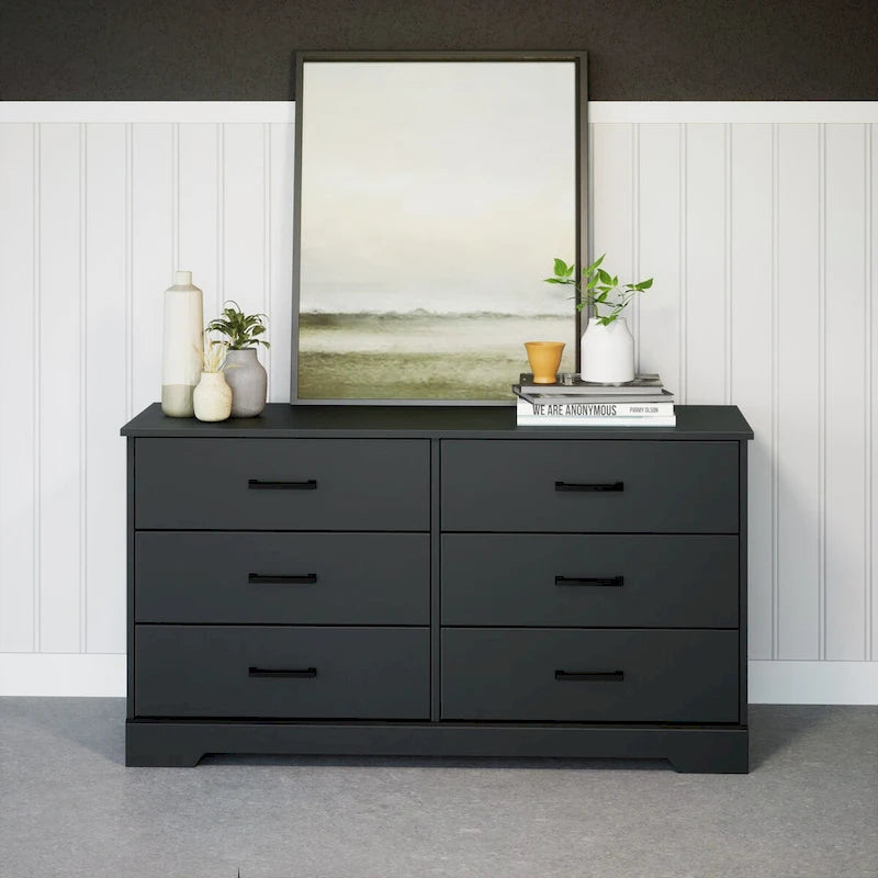 Prepac Rustic Ridge Farmhouse Chest, Wooden Bedroom Dresser with 6 Storage Drawers