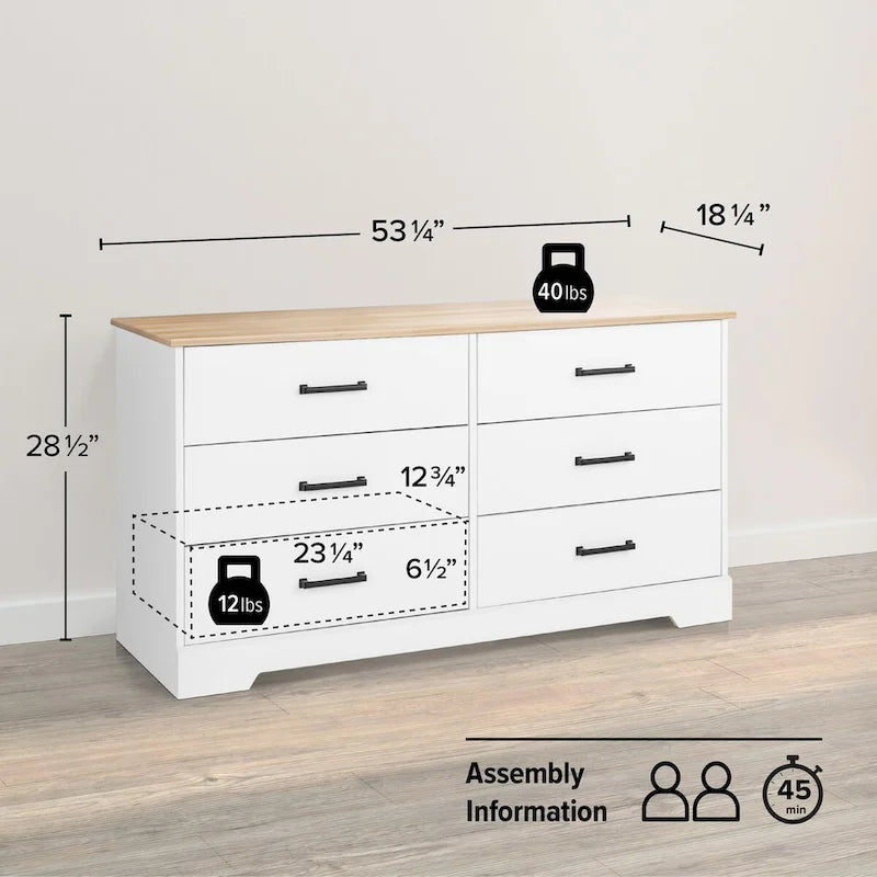 Prepac Rustic Ridge Farmhouse Chest, Wooden Bedroom Dresser with 6 Storage Drawers