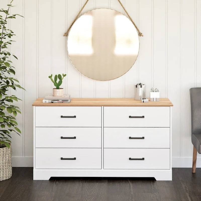 Prepac Rustic Ridge Farmhouse Chest, Wooden Bedroom Dresser with 6 Storage Drawers