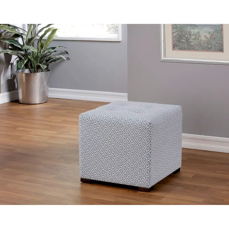 White Light Blue Geometric Print Square Ottoman 100% Polyester Transitional