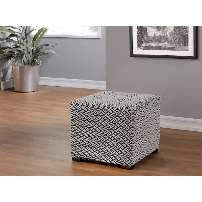 White Light Blue Geometric Print Square Ottoman 100% Polyester Transitional
