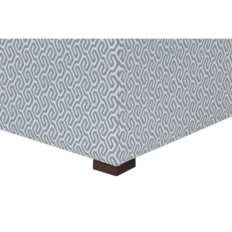 White Light Blue Geometric Print Square Ottoman 100% Polyester Transitional