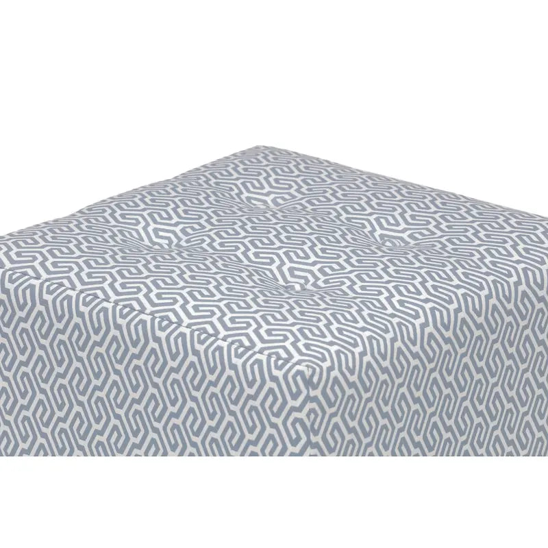 White Light Blue Geometric Print Square Ottoman 100% Polyester Transitional