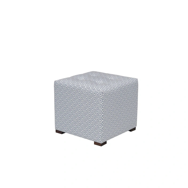 White Light Blue Geometric Print Square Ottoman 100% Polyester Transitional