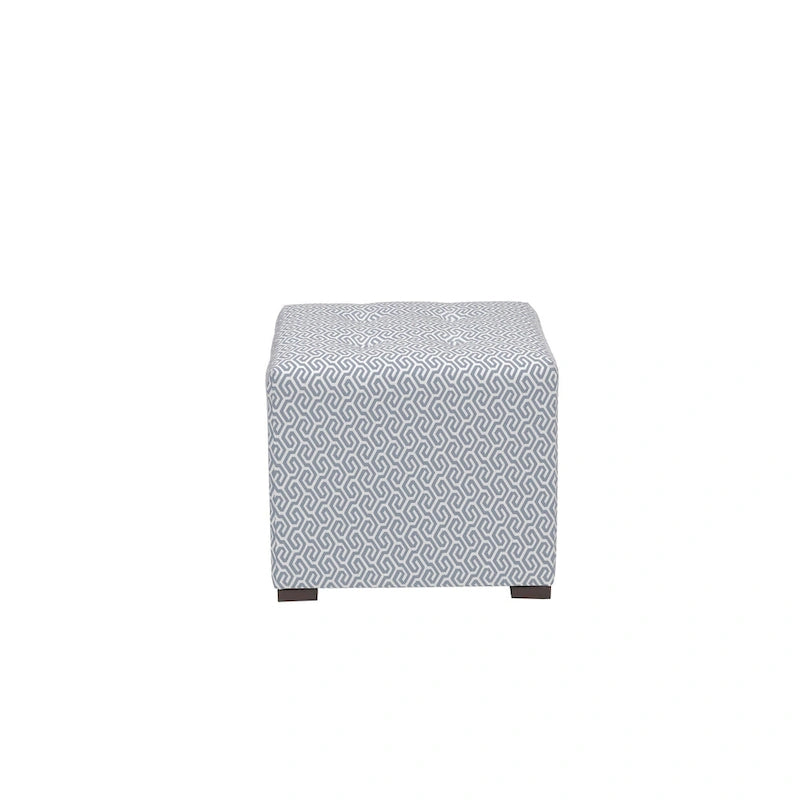 White Light Blue Geometric Print Square Ottoman 100% Polyester Transitional