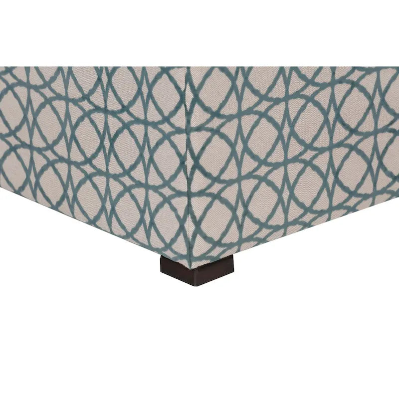 White Light Blue Geometric Print Square Ottoman 100% Polyester Transitional