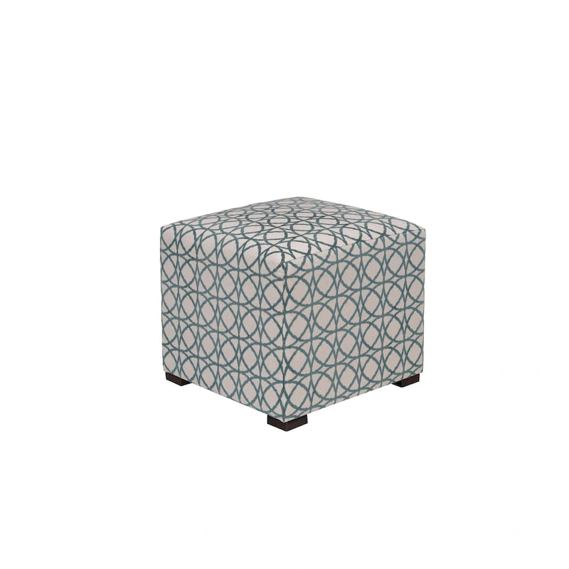White Light Blue Geometric Print Square Ottoman 100% Polyester Transitional