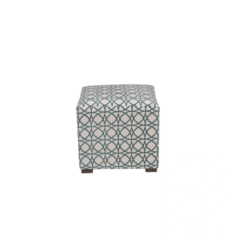 White Light Blue Geometric Print Square Ottoman 100% Polyester Transitional