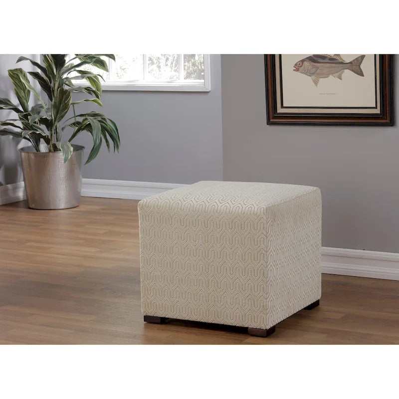 White Light Blue Geometric Print Square Ottoman 100% Polyester Transitional