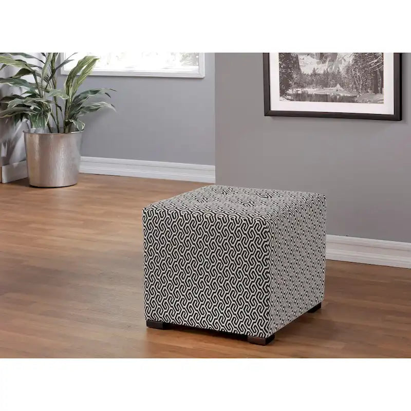 White Light Blue Geometric Print Square Ottoman 100% Polyester Transitional