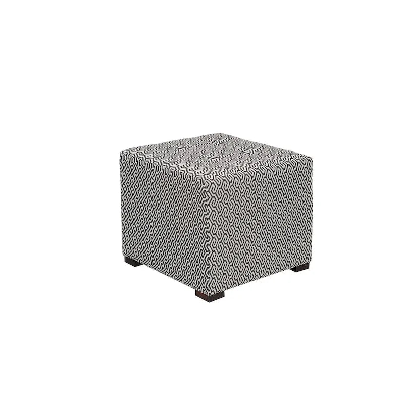 White Light Blue Geometric Print Square Ottoman 100% Polyester Transitional
